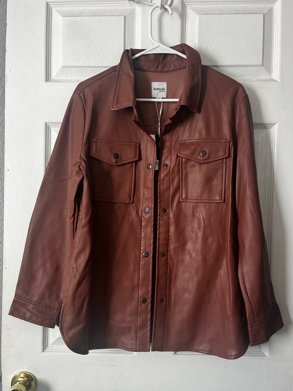 Kensie Women's Brown Vegan Leather Button-Front Jacket